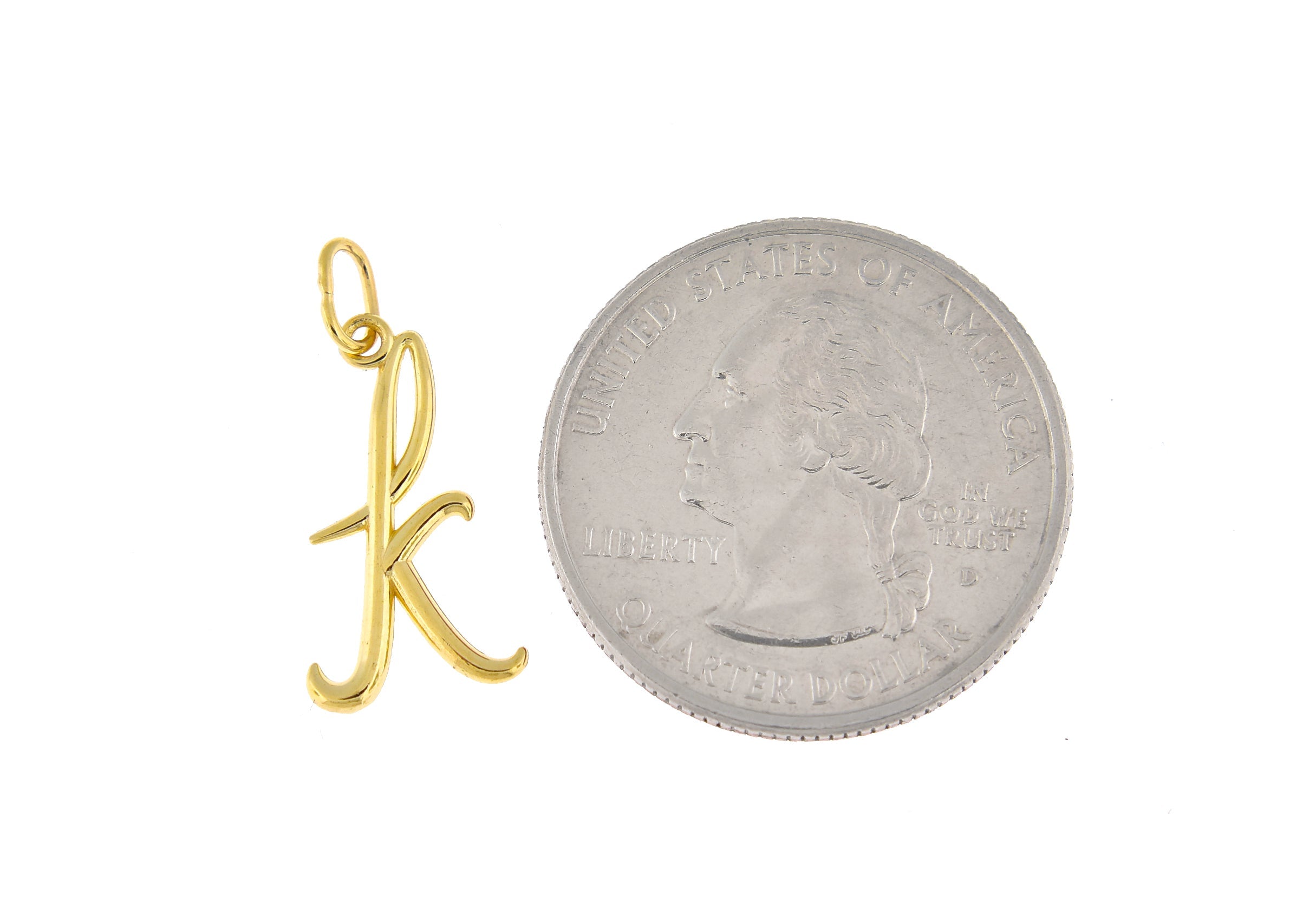 10K Yellow Gold Lowercase Initial Letter K Script Cursive Alphabet Pendant Charm