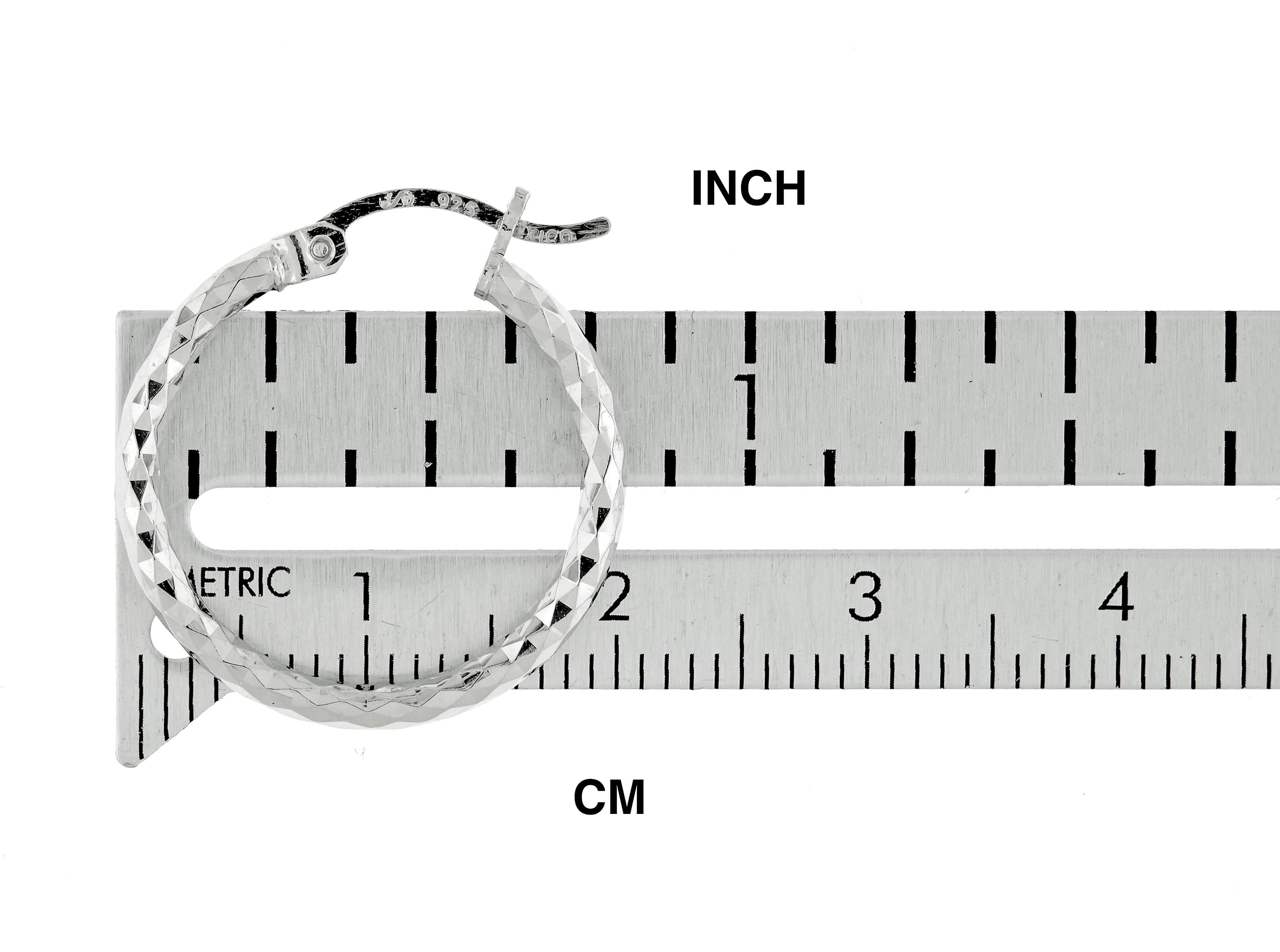 Sterling Silver Diamond Cut Classic Round Hoop Earrings 20mm x 2mm