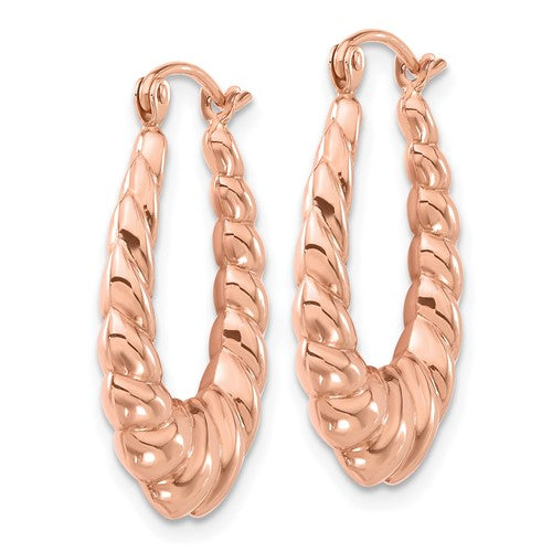 14K Rose Gold Shrimp Scalloped Twisted Hoop Earrings