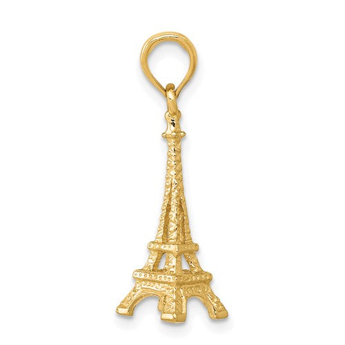 14k Yellow Gold Paris Eiffel Tower 3D Pendant Charm