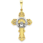 Afbeelding in Gallery-weergave laden, 14k Gold Two Tone Claddagh Celtic Cross Pendant Charm
