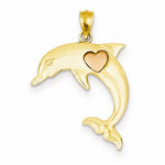 Lataa kuva Galleria-katseluun, 14k Gold Two Tone Dolphin Heart Open Back Pendant Charm
