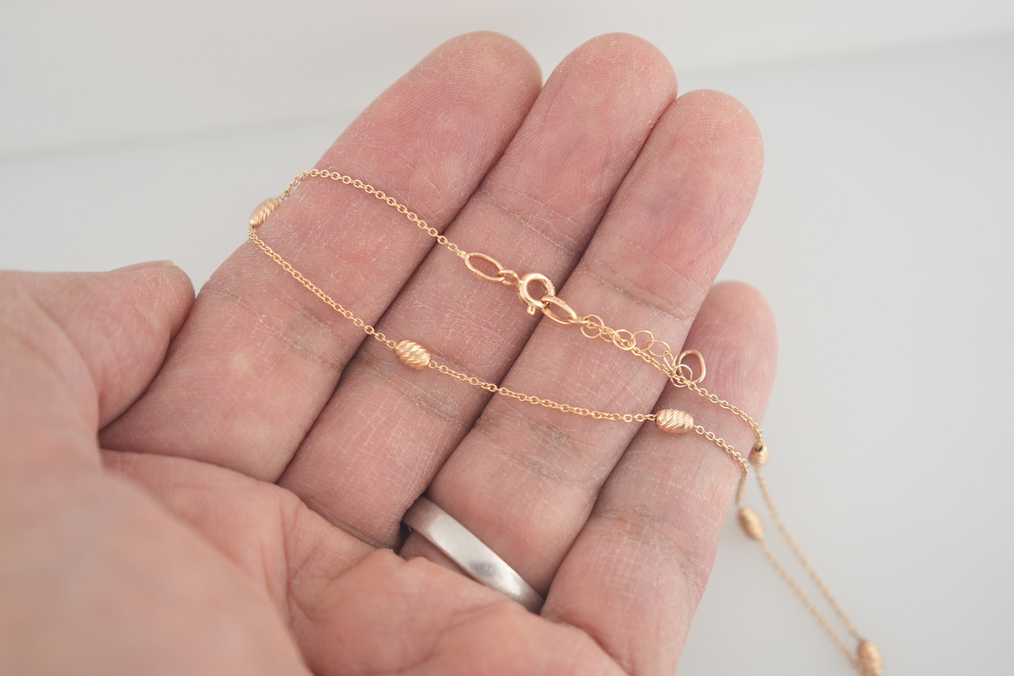 14k Yellow Gold Beaded Chain Anklet 10 Inches plus Extender
