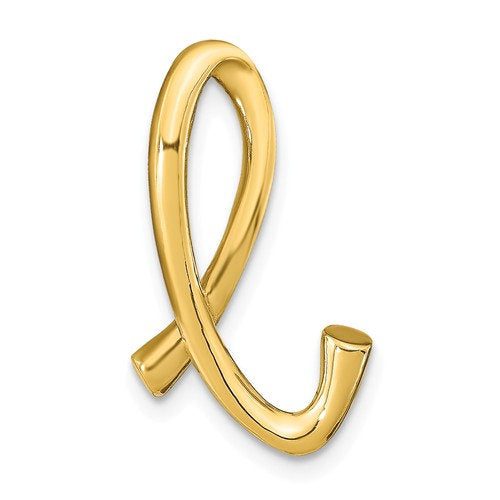 14k Yellow Gold Initial Letter L Cursive Chain Slide Pendant Charm