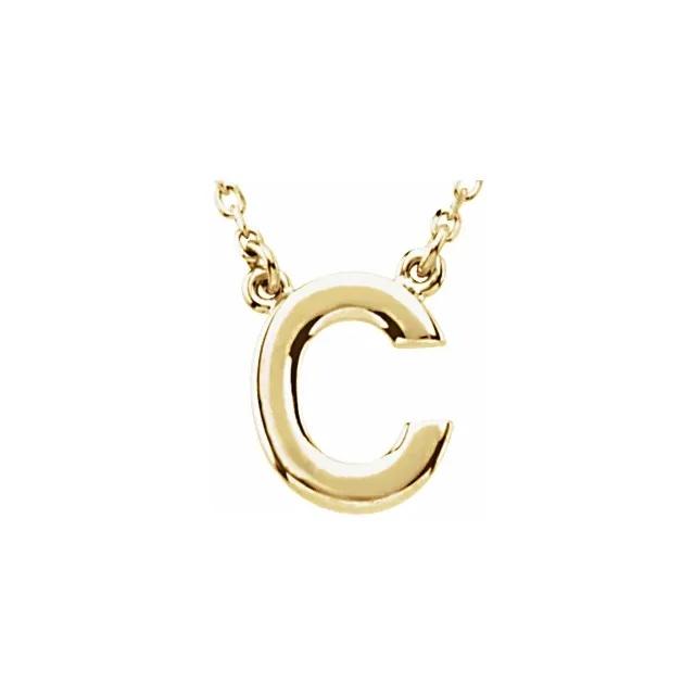 14k Yellow Rose White Gold Block C Uppercase Letter Initial Alphabet Necklace