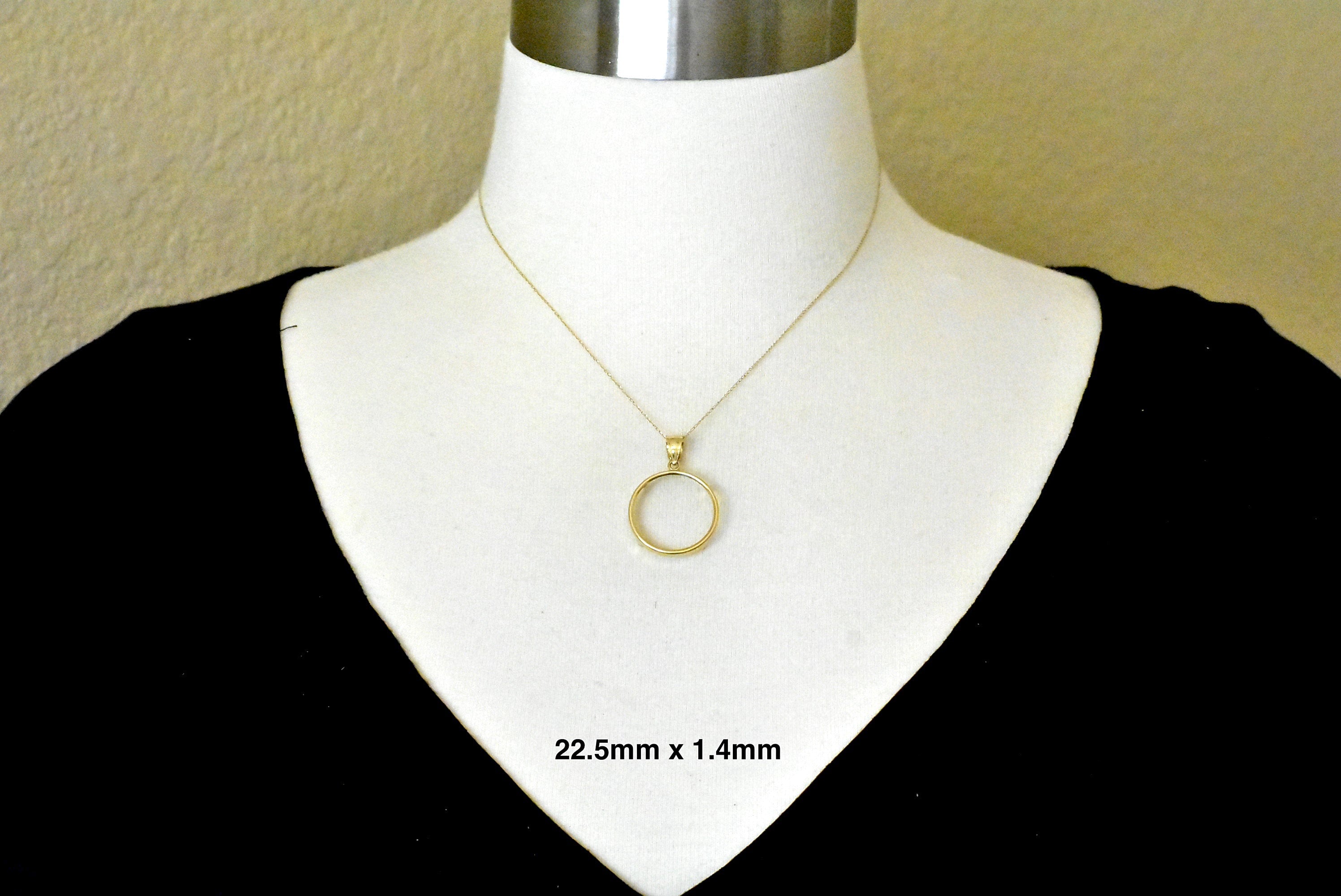 14K Yellow Gold Holds 22.5mm x 1.4mm Coins or Mexican 10 Peso or Mexican 1/4 oz ounce Coin Holder Tab Back Frame Pendant