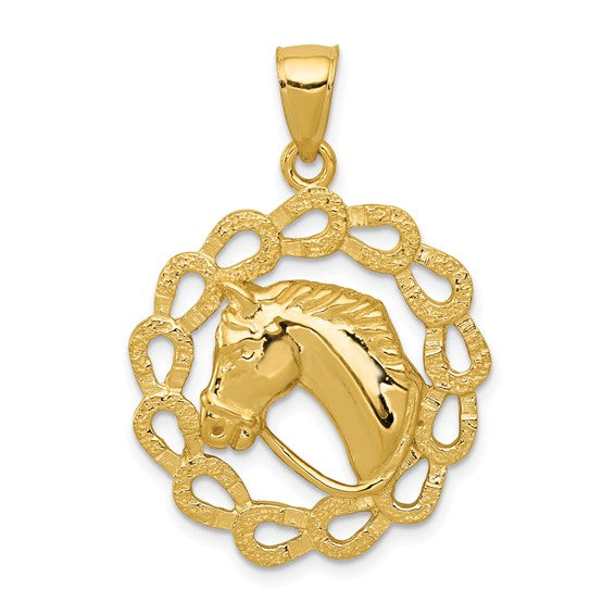 14k yellow gold horse pony head horseshoes pendant charm