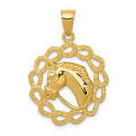 Indlæs billede til gallerivisning 14k Yellow Gold Horse Pony Head Horseshoes Pendant Charm
