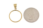Indlæs billede til gallerivisning 14K Yellow Gold Holds 19mm x 1.1mm Coins or Mexican 5 Peso Coin Holder Tab Back Frame Pendant
