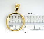 Load image into Gallery viewer, 14K Yellow Gold Holds 19mm x 1.1mm Coins or Mexican 5 Peso Coin Holder Tab Back Frame Pendant
