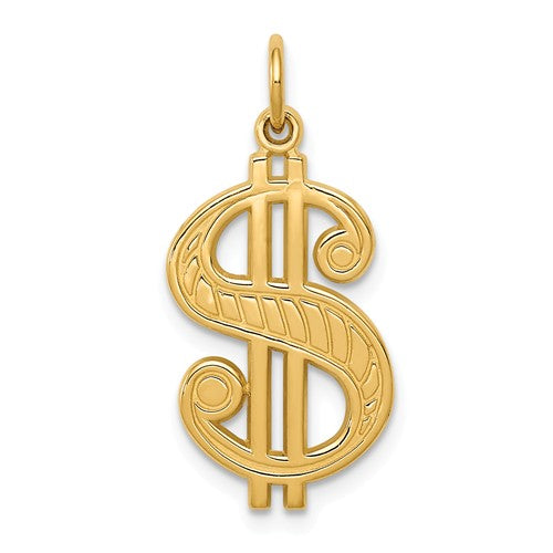 14k Yellow Gold Dollar Sign or Symbol Pendant Charm
