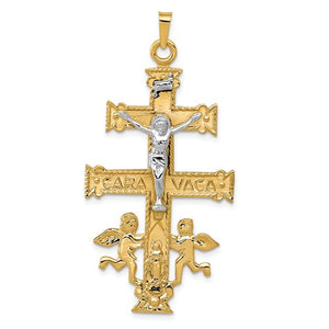 14k Gold Two Tone Caravaca Crucifix Cross Pendant Charm - [cklinternational]