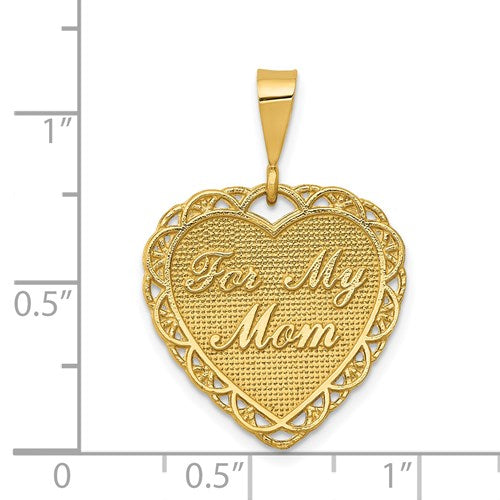 14K Yellow Gold For My Mom Heart Pendant Charm