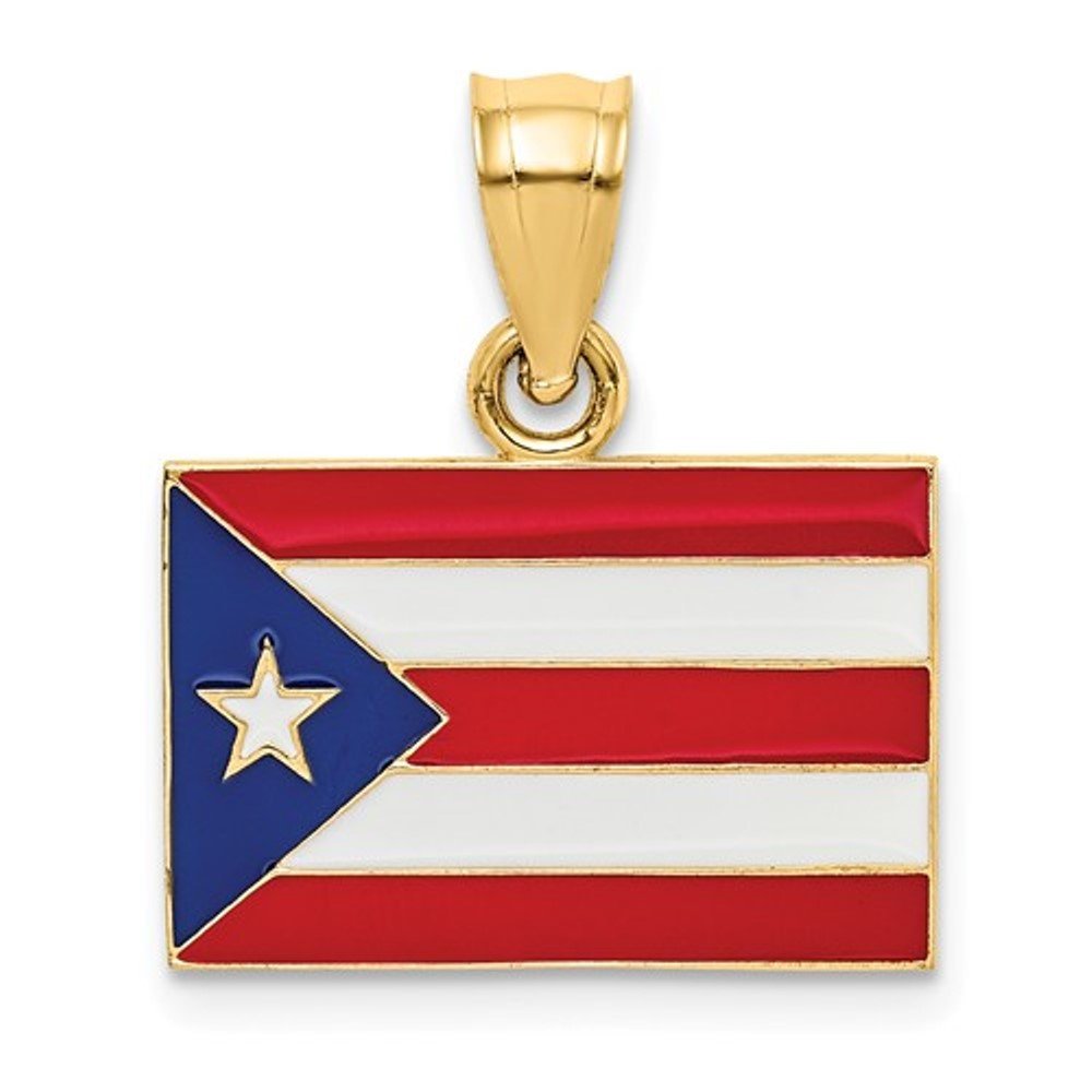 14K Yellow Gold Enamel Puerto Rico Flag Pendant Charm
