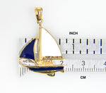 Afbeelding in Gallery-weergave laden, 14k Yellow Gold Enamel Blue White Sailboat Pendant Charm
