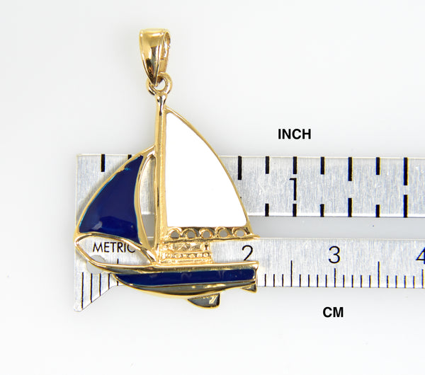 Afbeelding in Gallery-weergave laden, 14k yellow gold enamel blue white sailboat pendant charm