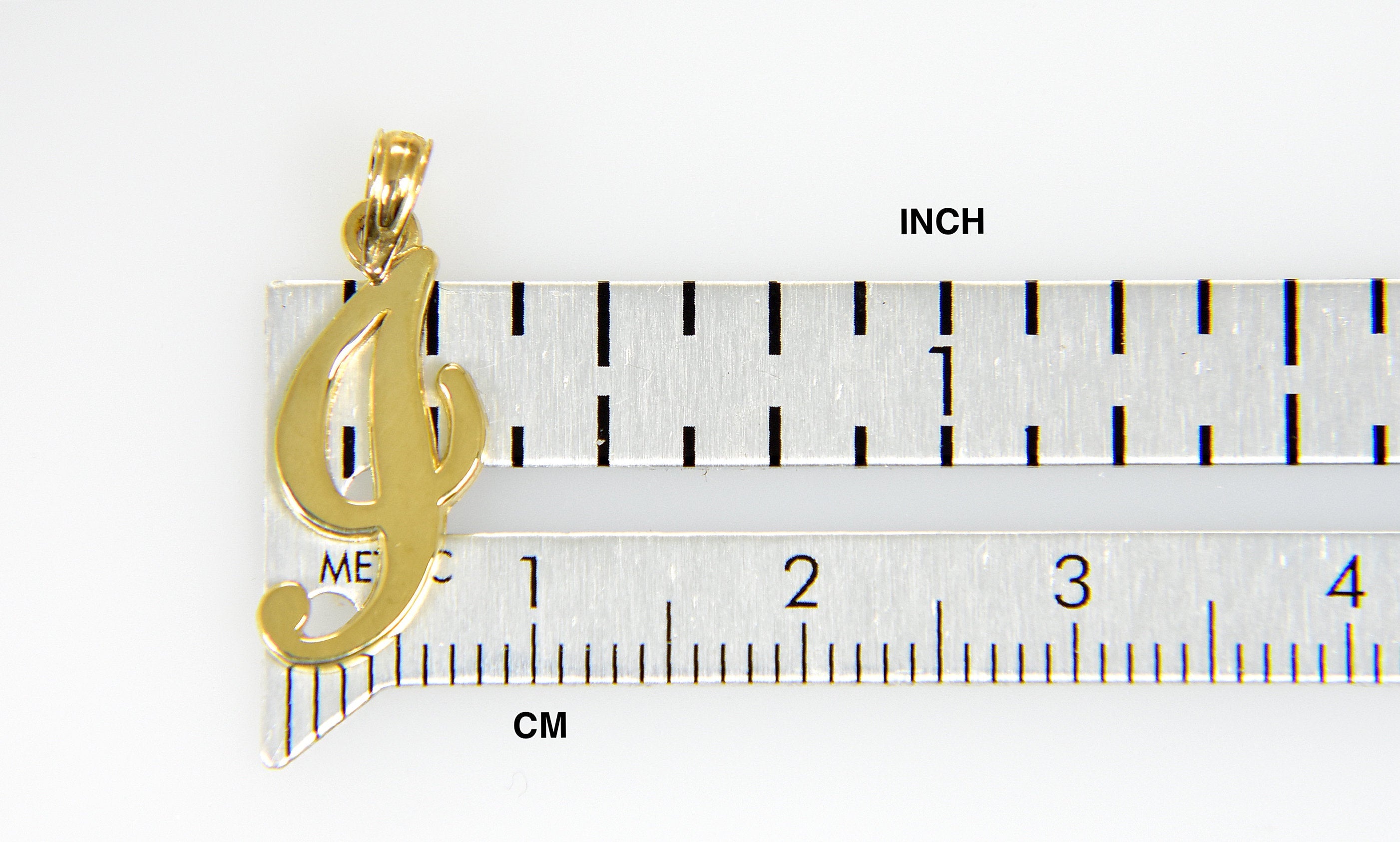 14K Yellow Gold Script Initial Letter I Cursive Alphabet Pendant Charm