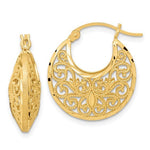 Afbeelding in Gallery-weergave laden, 14K Yellow Gold Diamond Cut Filigree Ornate Hoop Earrings
