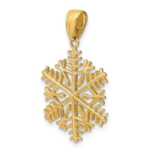 14k Yellow Gold Diamond Cut Snowflake Pendant Charm