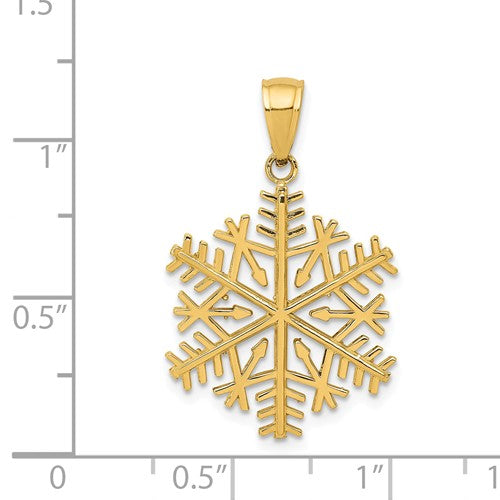 14k Yellow Gold Diamond Cut Snowflake Pendant Charm