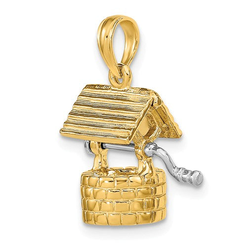 14k Yellow Gold Wishing Well Moveable 3D Pendant Charm