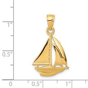 14k Yellow Gold Sailboat Sailing Pendant Charm