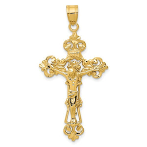 14k Yellow Gold Crucifix Cross Open Back Pendant Charm - [cklinternational]