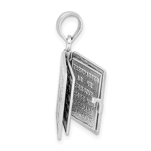 14K White Gold Holy Bible Book Lord's Prayer 3D Pendant Charm