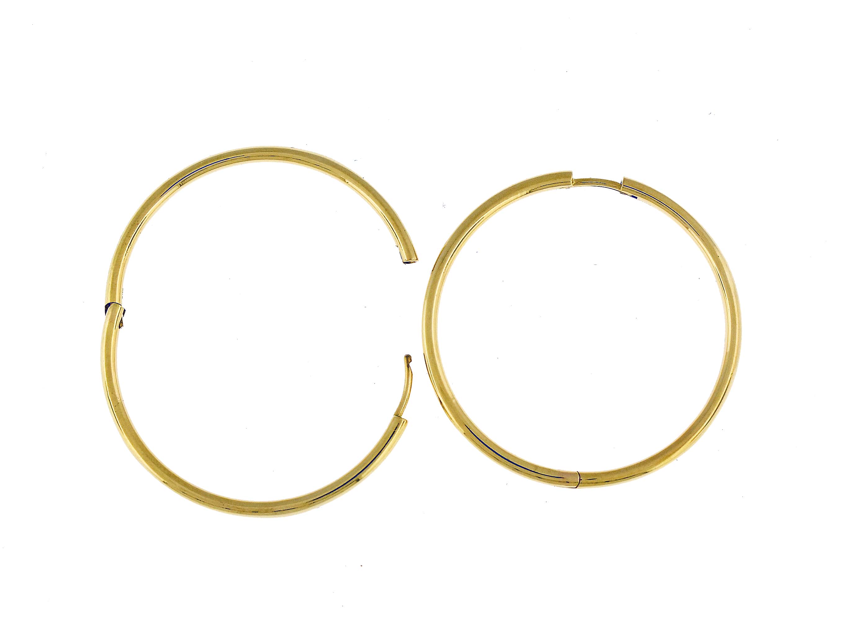 14K Solid Yellow Rose White Gold Classic 38.7mm Round Endless Hinged Hoop Earrings Custom Made To Order