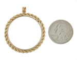 Indlæs billede til gallerivisning 14K Yellow Gold 1 oz or One Ounce American Eagle Coin Holder Rope Polished Prong Bezel Pendant Charm Screw Top for 32.6mm x 2.8mm Coins
