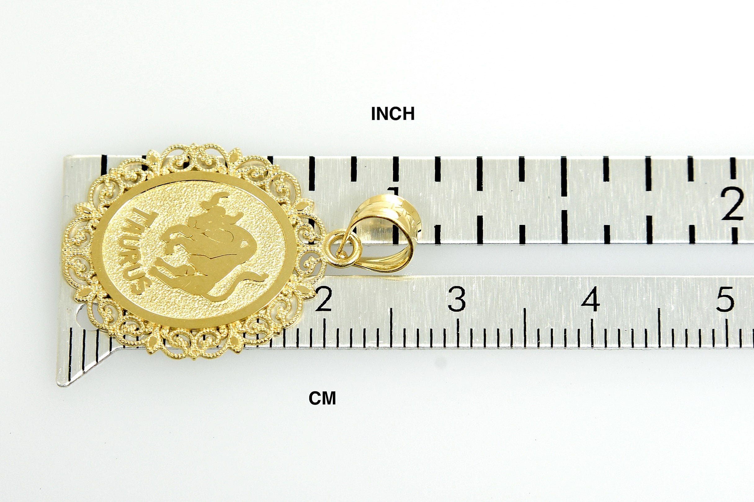 14k Yellow Gold Taurus Zodiac Horoscope Oval Pendant Charm