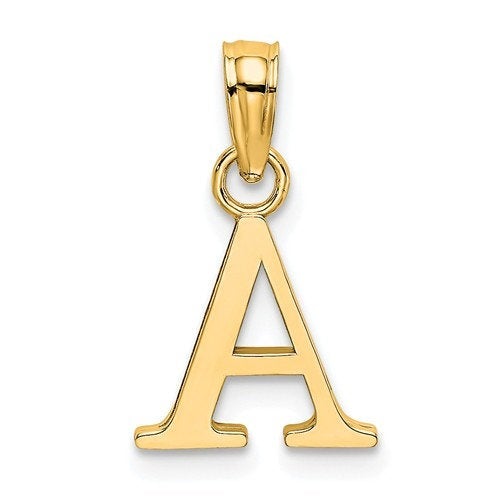 10K Yellow Gold Uppercase Initial Letter A Block Alphabet Pendant Charm