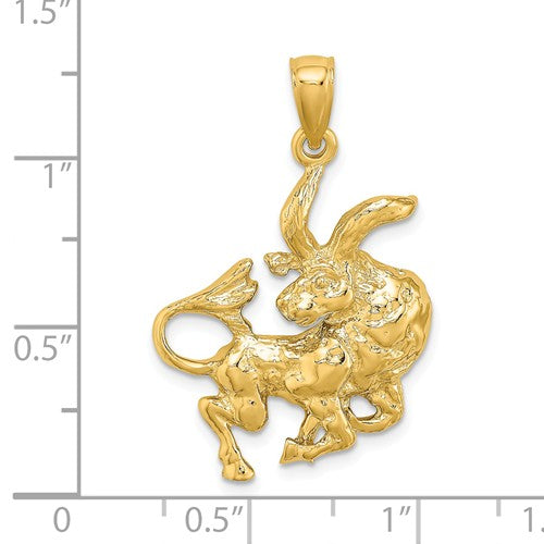 14k Yellow Gold Taurus Zodiac Horoscope Large Pendant Charm