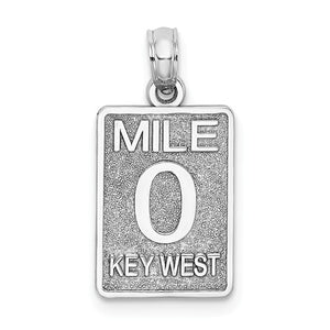 14k White Gold Florida Key West Mile 0 Marker Travel Pendant Charm