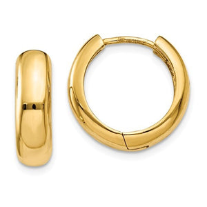 14k Yellow Gold Classic Polished Hinged Hoop Huggie Earrings
