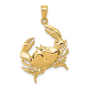 14k Yellow Gold Crab Open Back Pendant Charm