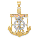 Lataa kuva Galleria-katseluun, 14K Yellow Rose White  Gold Tri Color Mariner Anchor Crucifix Cross Anchor Pendant Charm
