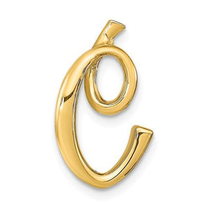 14k Yellow Gold Initial Letter C Cursive Chain Slide Pendant Charm