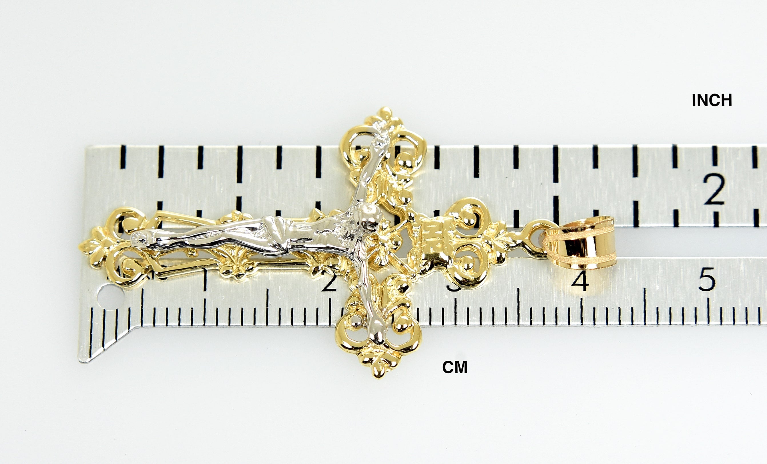 14k Gold Two Tone Crucifix Cross Fleur De Lis Pendant Charm - [cklinternational]
