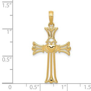 14k Yellow Gold Claddagh Cross Pendant Charm
