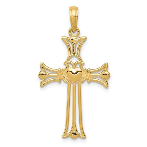 14k Yellow Gold Claddagh Cross Pendant Charm