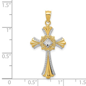 14k Yellow Gold and Rhodium Celtic Cross Pendant Charm - [cklinternational]