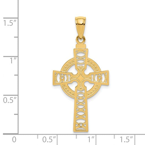 14k Yellow Gold Celtic Cross Eternity Pendant Charm - [cklinternational]