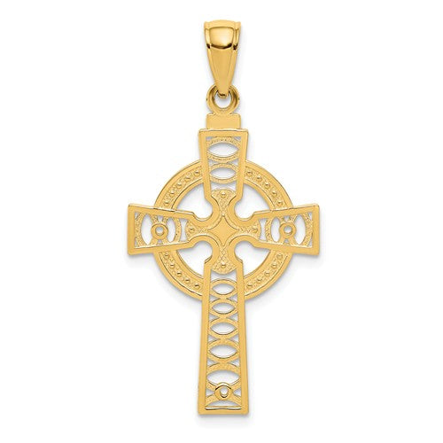 14k Yellow Gold Celtic Cross Eternity Pendant Charm - [cklinternational]