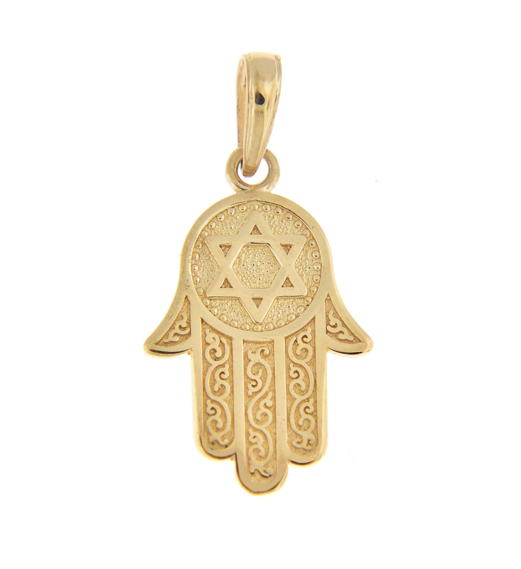 14k yellow gold hand of gold star of david pendant charm
