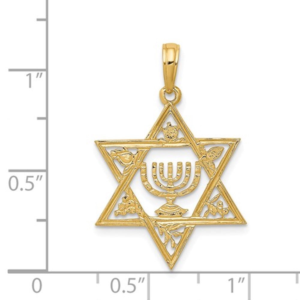 14k Yellow Gold Star of David Menorah Pendant Charm