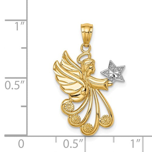 14k Yellow Gold Angel with a Star Pendant Charm