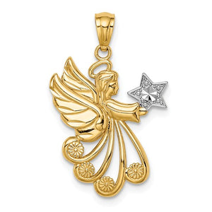 14k Yellow Gold Angel with a Star Pendant Charm