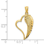 Carica l&#39;immagine nel visualizzatore di Gallery, 14k Yellow Gold Diamond Cut Angel Wing Heart Pendant Charm
