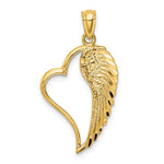 Indlæs billede til gallerivisning 14k Yellow Gold Diamond Cut Angel Wing Heart Pendant Charm
